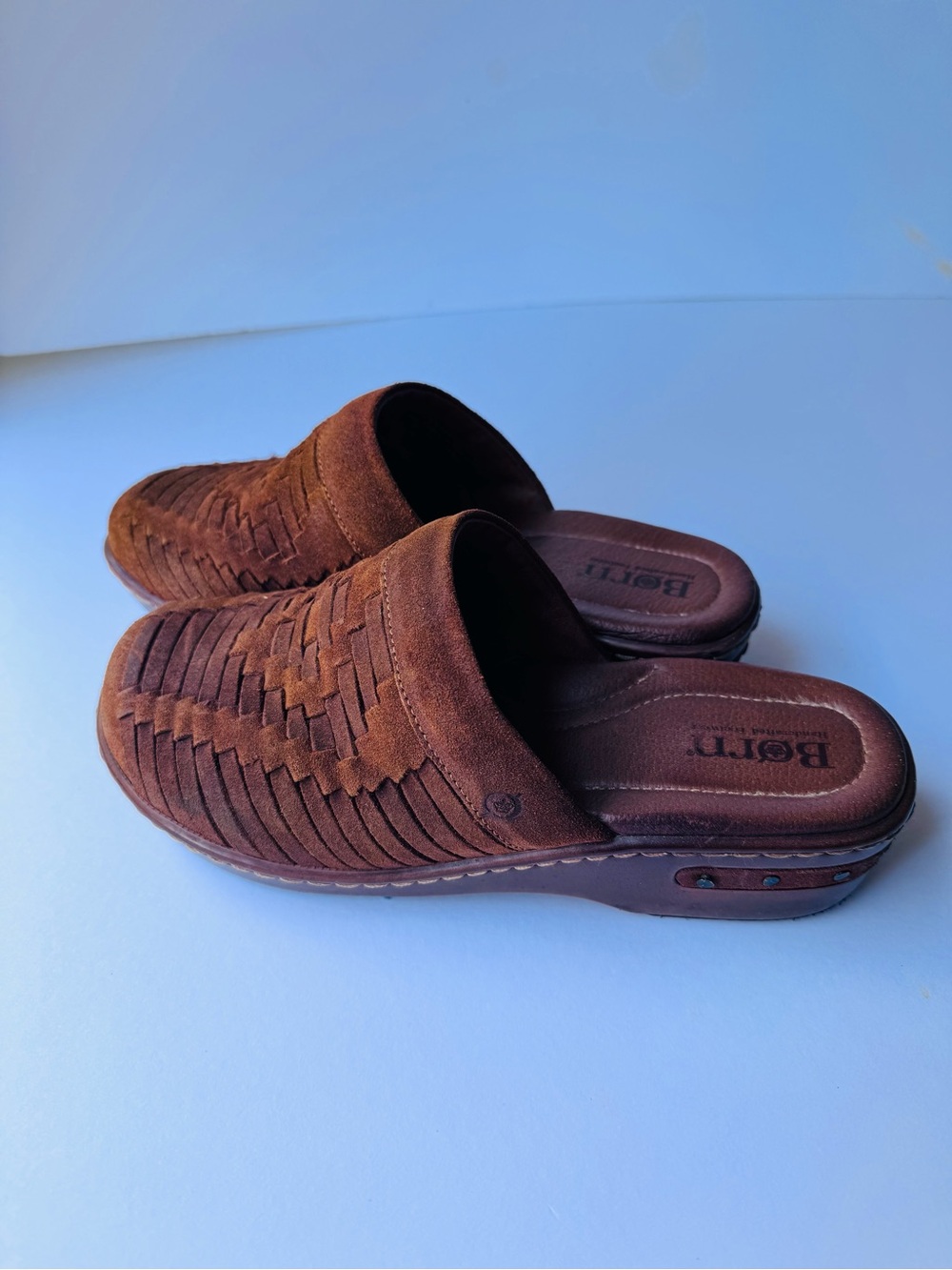 Born Brown Woven Suede Slip-On Clogs